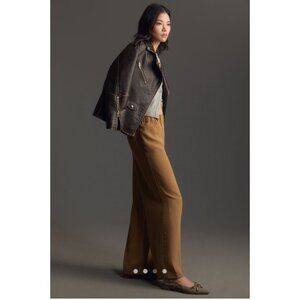 Anthropologie Wide Leg Camel Brown Pull On Pants With Side Trim Womens  L